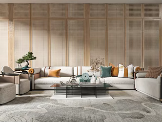 New Chinese Style Sofa Coffee Table Combination Sofa Coffee Table Furniture 3d model