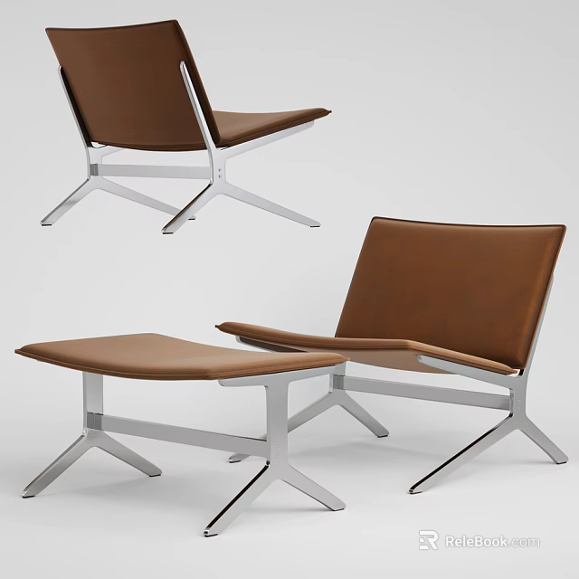 Modern Brown Leisure Chair With Metal Frame And Matching Ottoman 3d model 