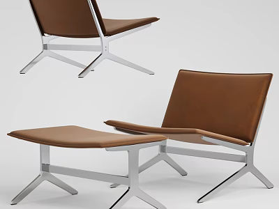Modern Brown Leisure Chair With Metal Frame And Matching Ottoman 3d model