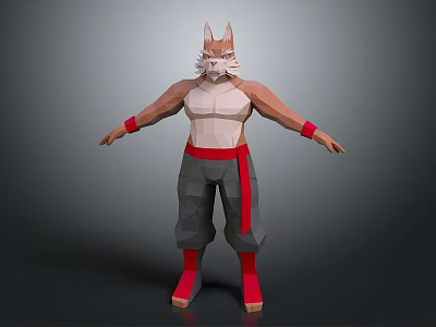 Anthropomorphic Fox Character With Animal Head Human Body White Tank Top Red Accented Gray Pants 3d model