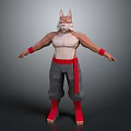 Anthropomorphic Fox Character With Animal Head Human Body White Tank Top Red Accented Gray Pants