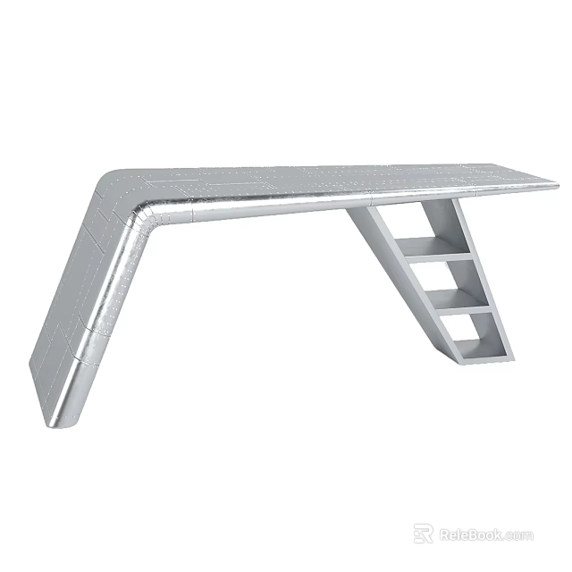 Modern Office Desk With Silver Metallic Surface And Geometric Support Frame 3d model 