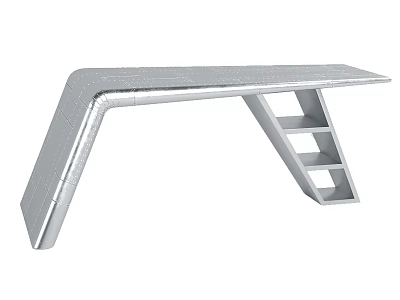 Modern Office Desk With Silver Metallic Surface And Geometric Support Frame 3d model