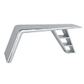 Modern Office Desk With Silver Metallic Surface And Geometric Support Frame