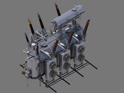 Heavy Duty Industrial Equipment With Transformer Cooling Fins And Metal Support Structures 3d model