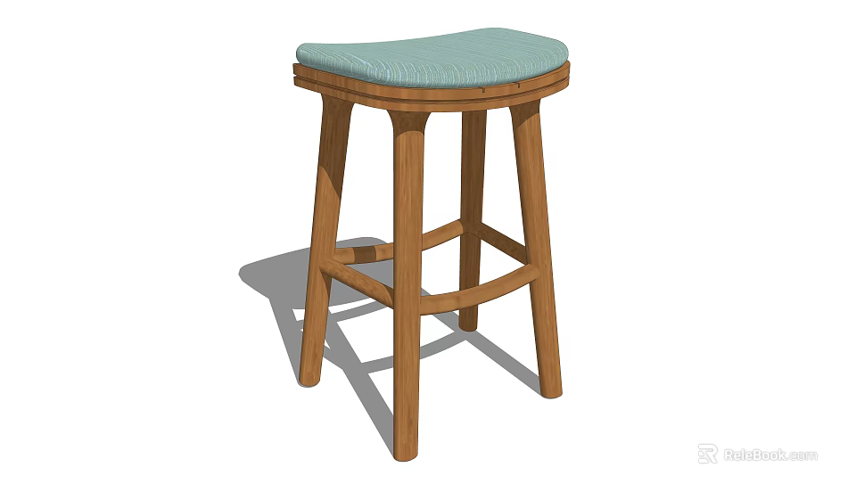 Modern Wooden Stool With Light Blue Padded Seat And Sturdy Straight Legs 3d model 