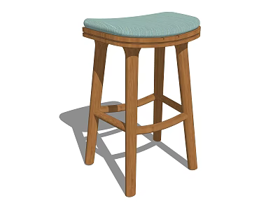 Modern Wooden Stool With Light Blue Padded Seat And Sturdy Straight Legs 3d model