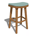 Modern Wooden Stool With Light Blue Padded Seat And Sturdy Straight Legs