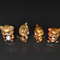 Cute Brown Reptile Figurines Sitting With Different Expressions On Black Background 3d model