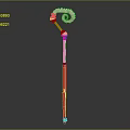 Red Long Pole Weapon With Spiral Saw Blade At The Top 3d model