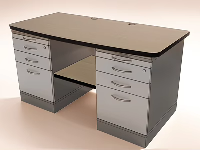 Modern Office Desk with Multiple Drawers Dark Wooden Top and Metal Handles 3d model