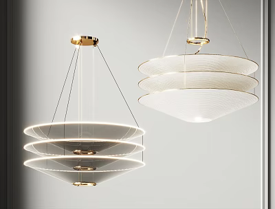 Modern Multi Tiered Chandeliers With White Shades And Gold Metal Frame Accents 3d model