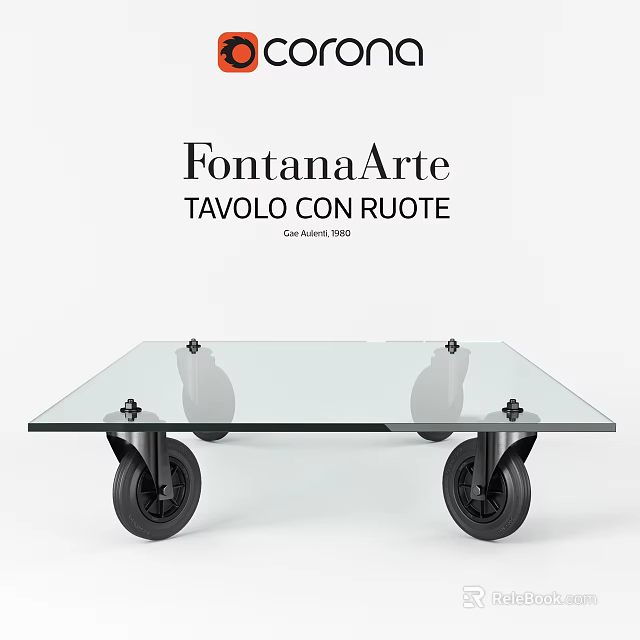 FontanaArte Wheeled Table With Glass Top By Carlo Azucena 1950 3d model 