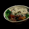 Restaurant Kitchen Homemade Noodles With Fresh Vegetables And Tender Meat Chunks
