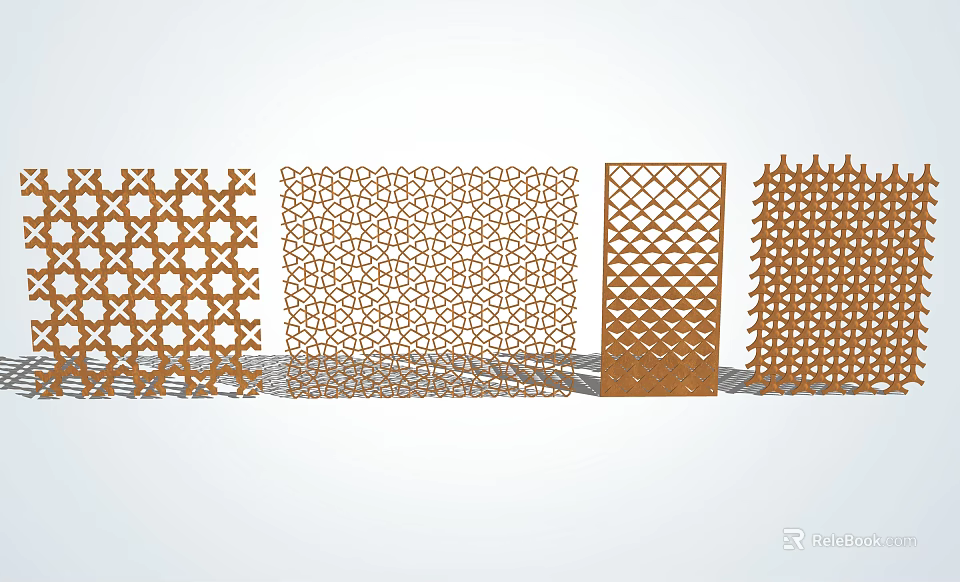 Decorative Perforated Screen Wall with Various Geometric Patterns in Brown for Modern Exterior 3d model
