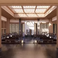 Hotel Lobby With Traditional Wooden Lattice Skylight Ceiling Circular Decor And Elegant Seating Areas