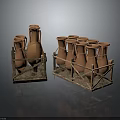 Terracotta Clay Pots Arranged in Wooden Crates for Storage Display Setup