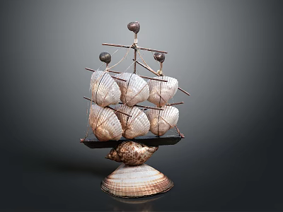 Decorative Shell Sailboat Model With Multiple Shell Sails And Metal Frame Base 3d model