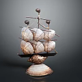 Decorative Shell Sailboat Model With Multiple Shell Sails And Metal Frame Base