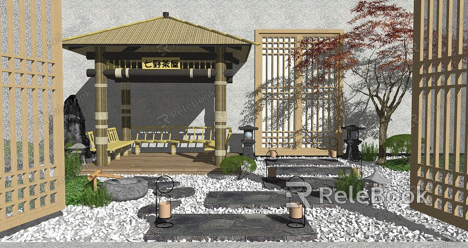 Japanese-style courtyard dry landscape courtyard landscape model