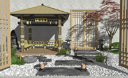 Japanese-style courtyard dry landscape courtyard landscape 3d model