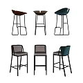 Modern Bar Stools with Different Color Leather Seats and Black Metal Legs