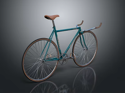 Vintage Teal Bicycle With Brown Leather Seat And Spoked Wheels Design 3d model