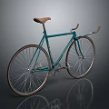 Vintage Teal Bicycle With Brown Leather Seat And Spoked Wheels Design