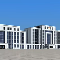 Modern Office Building Featuring Glass Curtain Wall Symmetrical Design And Spacious Front Plaza