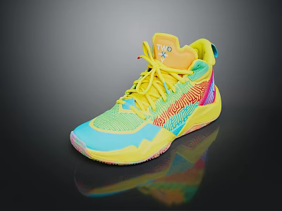 Vibrant High Top Basketball Shoes With Colorful Mesh Upper And Multicolor Design Details 3d model