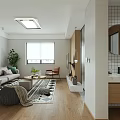 Modern Living Room Interior Design With TV Coffee Table Green Plants And Decorative Paintings