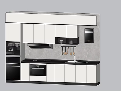 Modern Kitchen Interior With White Cabinets Black Countertops Gray Backsplash And Appliances 3d model