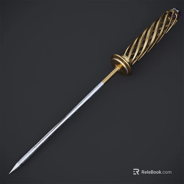 Elegant Sword With Golden Spiral Patterned Handle And Sharp Blade 3d model 