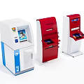 Public Facility Self Service Kiosks Featuring White Red Designs and Interactive Touch Screens