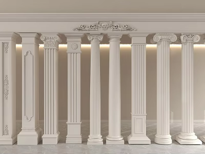 White Roman Columns In Classic Interior With Ornate Architectural Design 3d model
