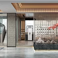 Traditional Tea Room Interior With Wooden Lattice Red Maple And Rockery Decor