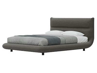 Modern Gray Upholstered Double Bed With Curved Headboard And White Pillows 3d model