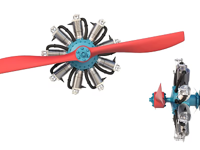 Industrial Rotary Equipment With Red Blades Blue Center And Multiple Cylinder Parts 3d model