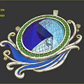Elegant Blue Gemstone Pendant With Silver Curved Accents And Sparkling Crystals