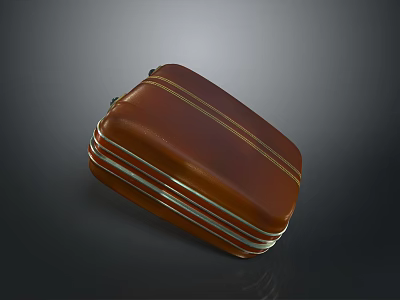 Vintage Brown Leather Suitcase With Metal Straps And Classic Design Details 3d model