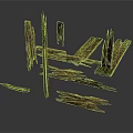 Worn Old Wooden Planks And Fragmented Wood Pieces On Dark Surface