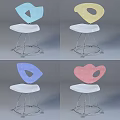Modern Office Chair With Heart Shaped Blue Backrest White Padded Seat And Metal Legs