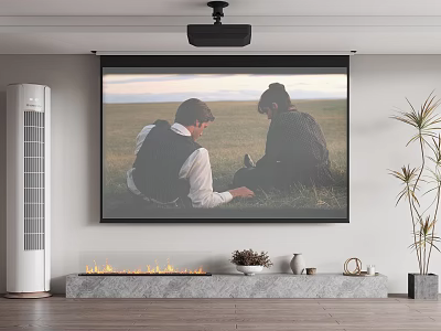 Projection Monitoring Display With Large Screen Showing Two People Sitting On Grass 3d model