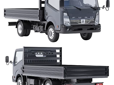 Black Mitsubishi FUSO Truck With Open Bed And Front Rear Views 3d model