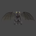 Game and Movie Demon Character with Bat Wings Horns Red Eyes and Dark Skin