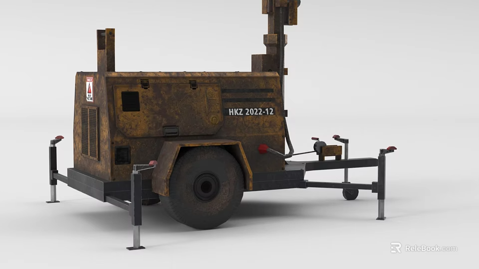 Rusty Trailer Mounted Industrial Equipment With Wheels Support Stands And Serial Number NKZ 2023 12 3d model 