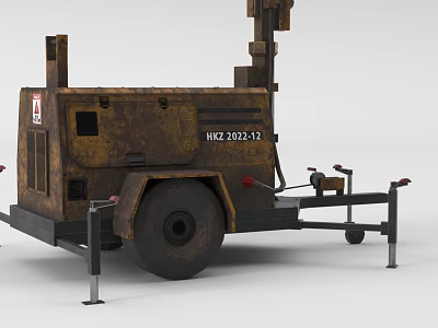 Rusty Trailer Mounted Industrial Equipment With Wheels Support Stands And Serial Number NKZ 2023 12 3d model