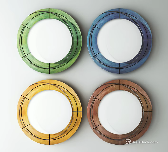 Round Mirror Wall Decor With Colorful Frames For Modern Home Interior 3d model