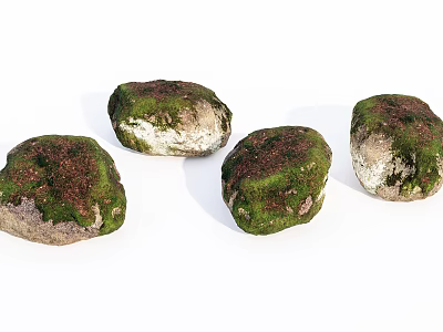 Moss Covered Natural Stones And Wooden Decorative Elements For Landscaping 3d model