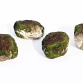 Moss Covered Natural Stones And Wooden Decorative Elements For Landscaping